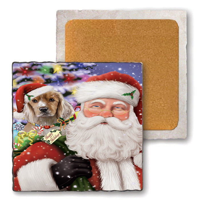 Santa Carrying Cocker Spaniel Dog and Christmas Presents Set of 4 Natural Stone Marble Tile Coasters MCST48683
