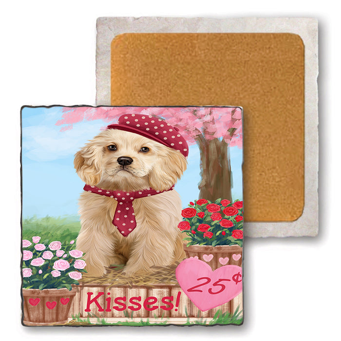 Rosie 25 Cent Kisses Cocker Spaniel Dog Set of 4 Natural Stone Marble Tile Coasters MCST50850