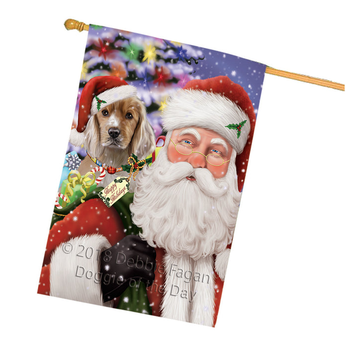 Santa Carrying Cocker Spaniel Dog and Christmas Presents House Flag FLG53881