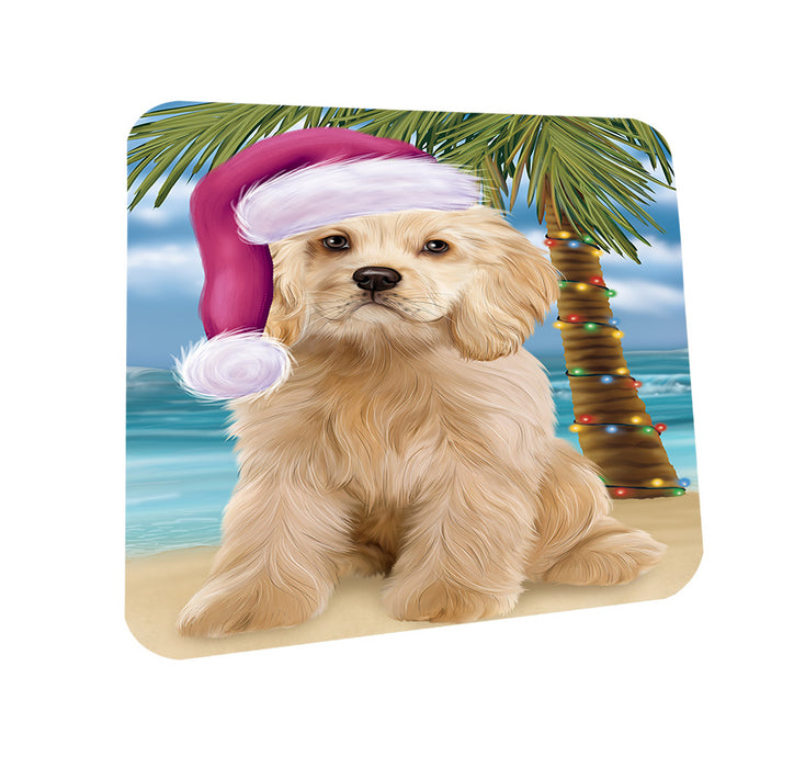 Summertime Happy Holidays Christmas Cocker Spaniel Dog on Tropical Island Beach Coasters Set of 4 CST54382