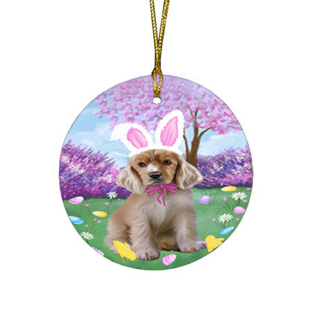 Easter Holiday Cocker Spaniels Dog Round Flat Christmas Ornament RFPOR57295
