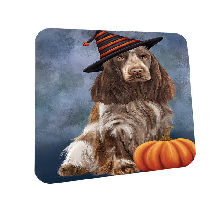 Happy Halloween Cocker Spaniel Dog Wearing Witch Hat with Pumpkin Coasters Set of 4 CST54719