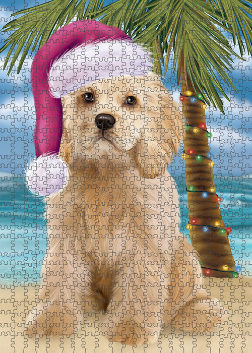 Summertime Happy Holidays Christmas Cocker Spaniel Dog on Tropical Island Beach Puzzle with Photo Tin PUZL85364
