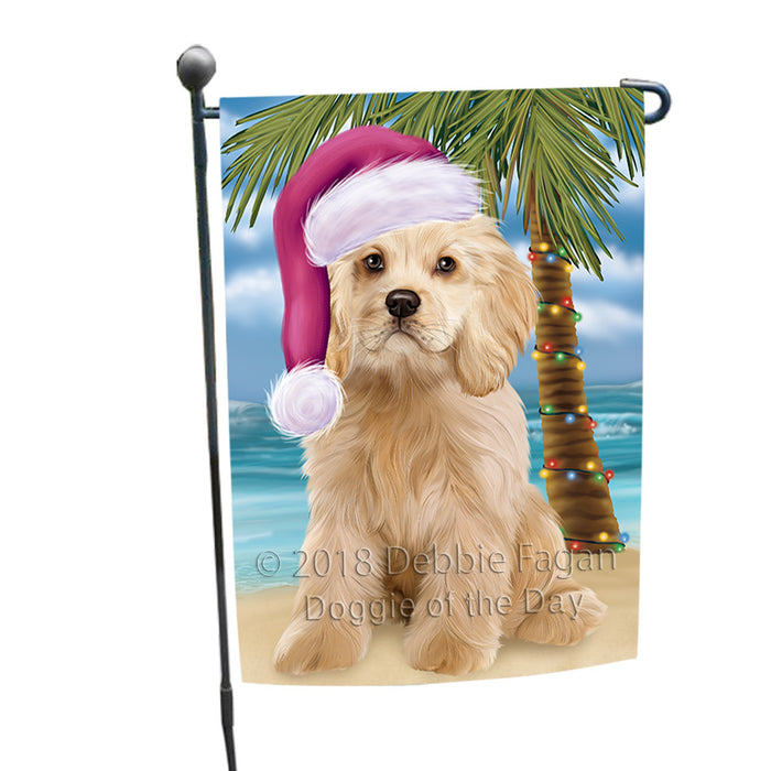 Summertime Happy Holidays Christmas Cocker Spaniel Dog on Tropical Island Beach Garden Flag GFLG54614
