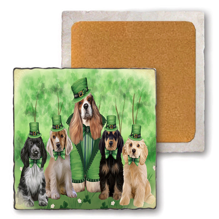 St. Patricks Day Irish Portrait Cocker Spaniel Dogs Set of 4 Natural Stone Marble Tile Coasters MCST51998