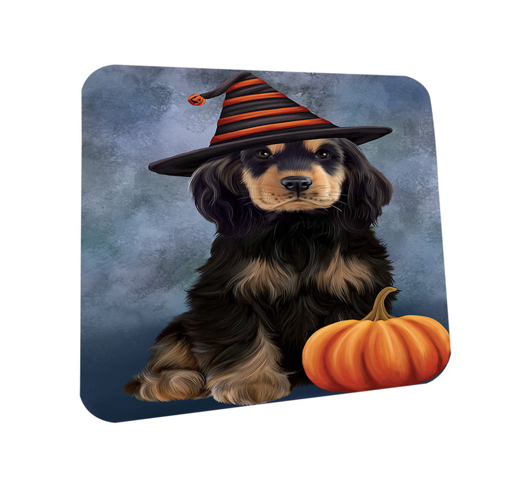 Happy Halloween Cocker Spaniel Dog Wearing Witch Hat with Pumpkin Coasters Set of 4 CST54683