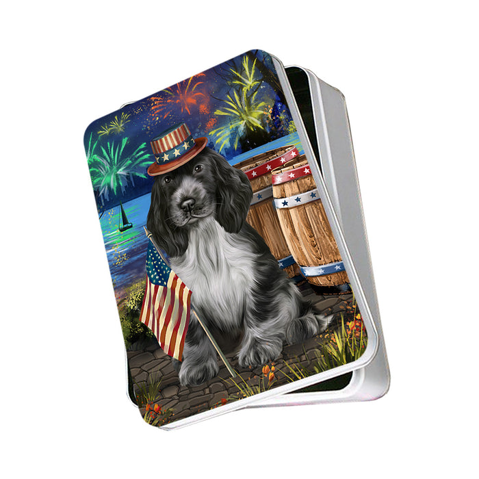 4th of July Independence Day Fireworks Cocker Spaniel Dog at the Lake Photo Storage Tin PITN51134