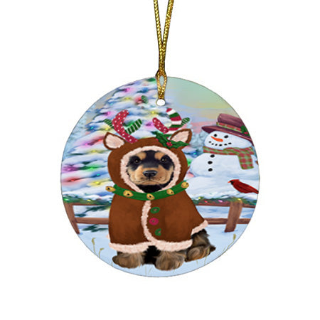 Christmas Gingerbread House Candyfest Cocker Spaniel Dog Round Flat Christmas Ornament RFPOR56671