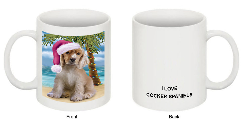 Summertime Happy Holidays Christmas Cocker Spaniel Dog on Tropical Island Beach Coffee Mug MUG49823