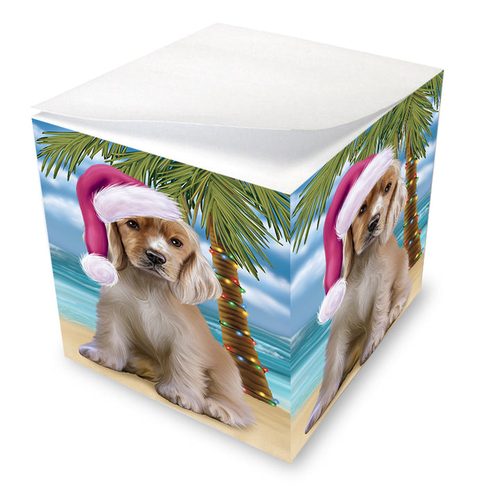 Summertime Happy Holidays Christmas Cocker Spaniel Dog on Tropical Island Beach Note Cube NOC56071