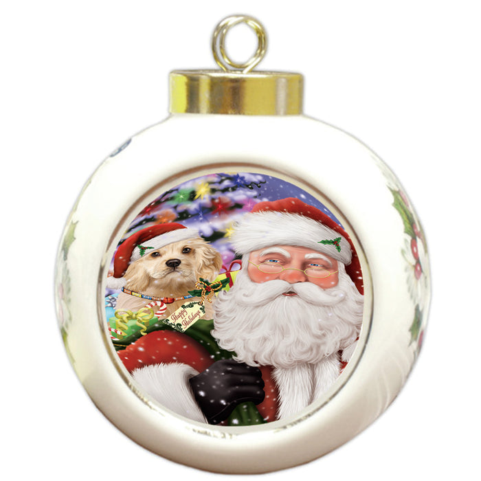 Santa Carrying Cocker Spaniel Dog and Christmas Presents Round Ball Christmas Ornament RBPOR53684