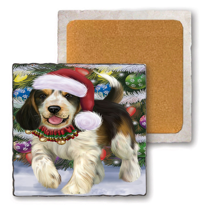 Trotting in the Snow Cocker Spaniel Dog Set of 4 Natural Stone Marble Tile Coasters MCST50434