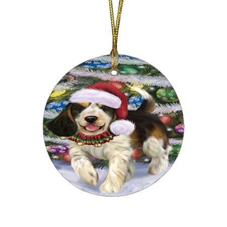 Trotting in the Snow Cocker Spaniel Dog Round Flat Christmas Ornament RFPOR55790
