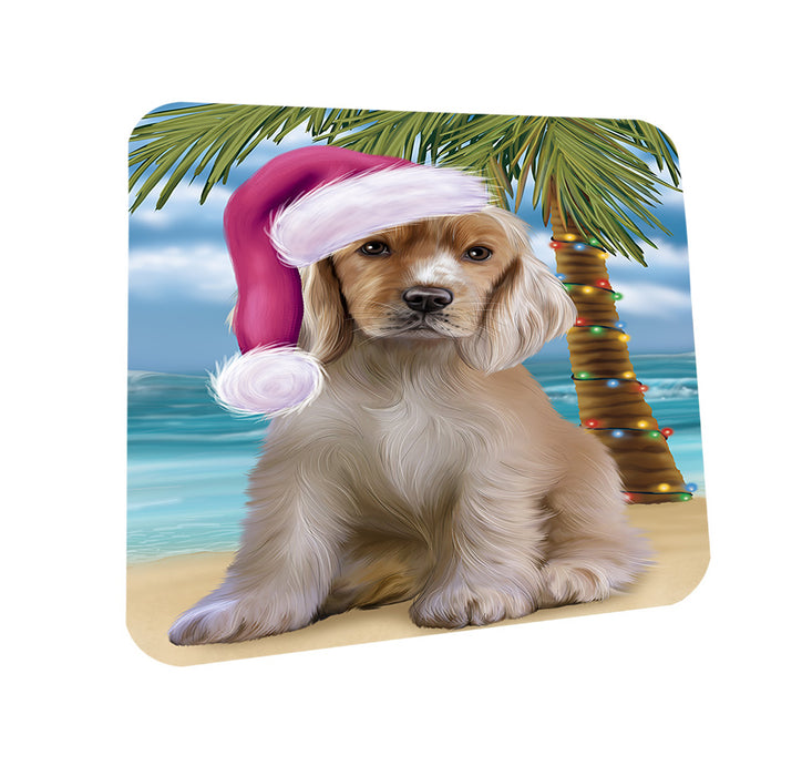 Summertime Happy Holidays Christmas Cocker Spaniel Dog on Tropical Island Beach Coasters Set of 4 CST54383