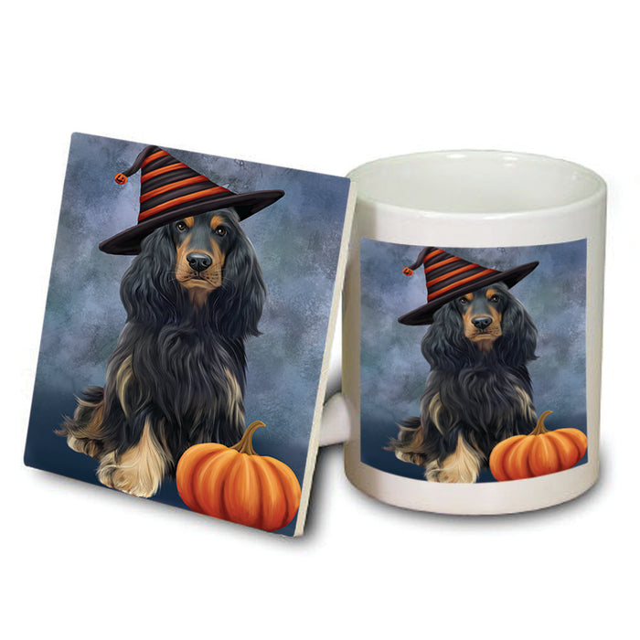 Happy Halloween Cocker Spaniel Dog Wearing Witch Hat with Pumpkin Mug and Coaster Set MUC54754