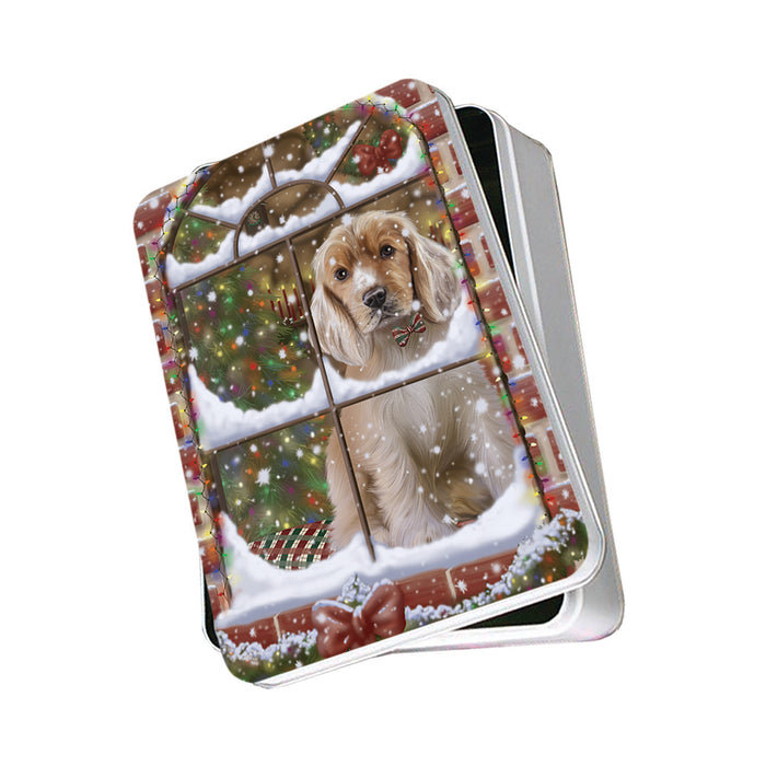 Please Come Home For Christmas Cocker Spaniel Dog Sitting In Window Photo Storage Tin PITN57541