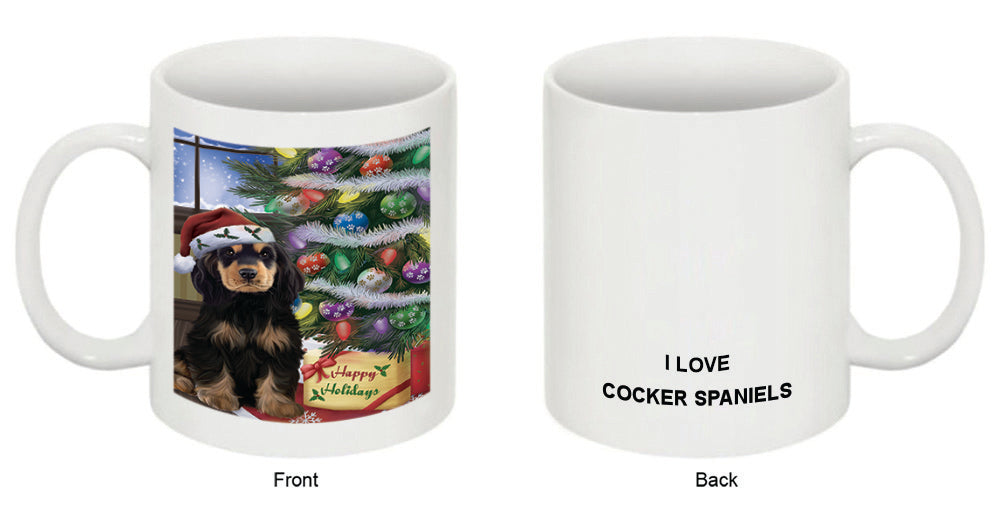 Christmas Happy Holidays Cocker Spaniel Dog with Tree and Presents Coffee Mug MUG48852