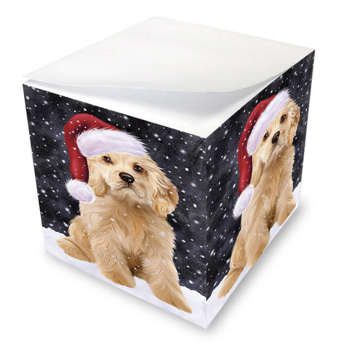 Let it Snow Christmas Holiday Cocker Spaniel Dog Wearing Santa Hat Note Cube NOC55939