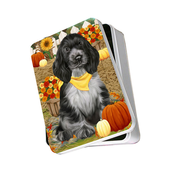Fall Autumn Greeting Cocker Spaniel Dog with Pumpkins Photo Storage Tin PITN52323