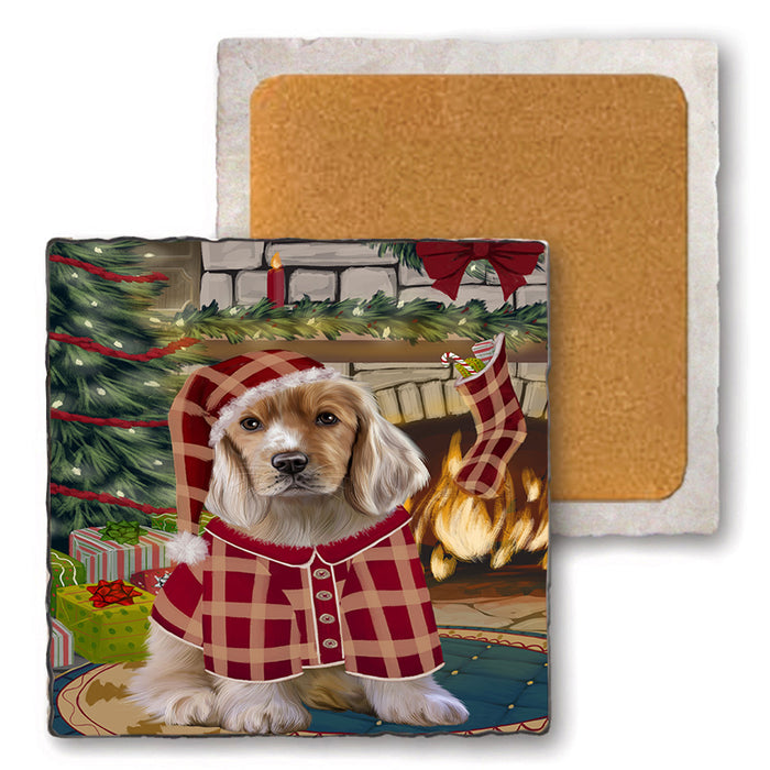 The Stocking was Hung Cocker Spaniel Dog Set of 4 Natural Stone Marble Tile Coasters MCST50286