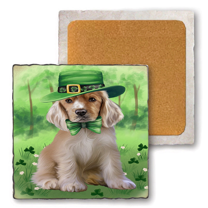 St. Patricks Day Irish Portrait Cocker Spaniel Dog Set of 4 Natural Stone Marble Tile Coasters MCST51999