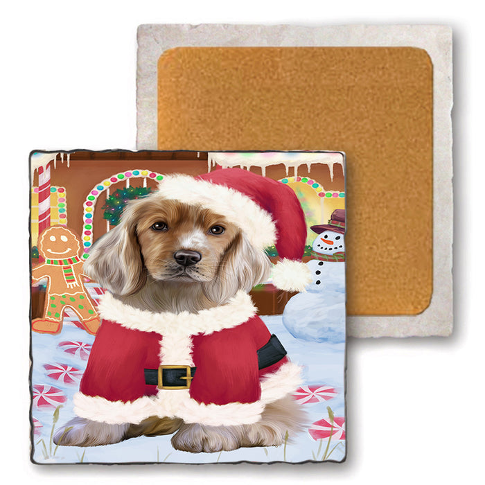 Christmas Gingerbread House Candyfest Cocker Spaniel Dog Set of 4 Natural Stone Marble Tile Coasters MCST51316