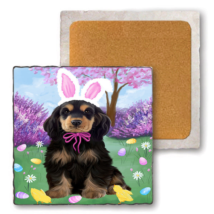 Easter Holiday Cocker Spaniel Dog Set of 4 Natural Stone Marble Tile Coasters MCST51895