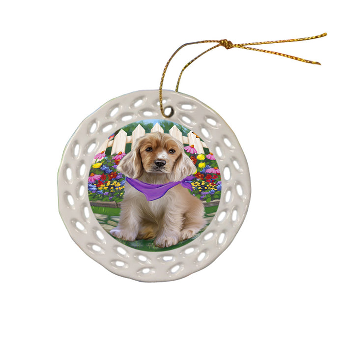 Spring Floral Cocker Spaniel Dog Ceramic Doily Ornament DPOR52252