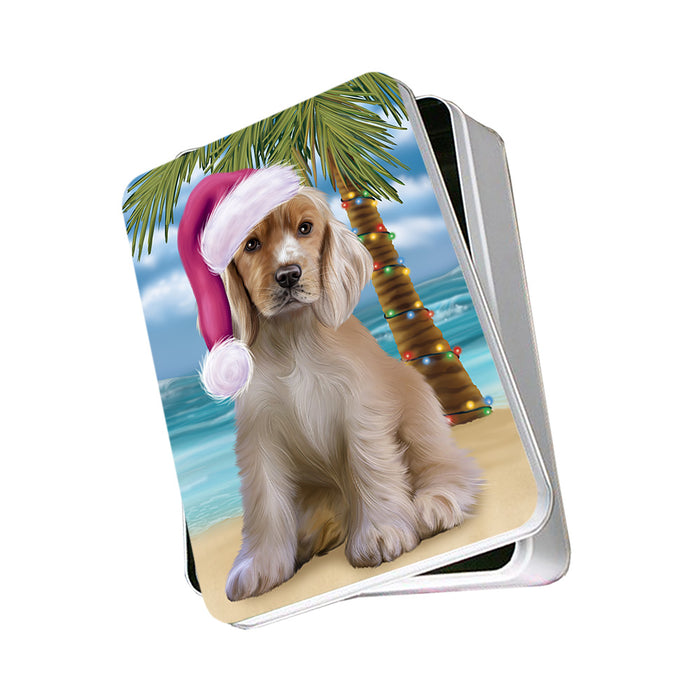 Summertime Happy Holidays Christmas Cocker Spaniel Dog on Tropical Island Beach Photo Storage Tin PITN54368