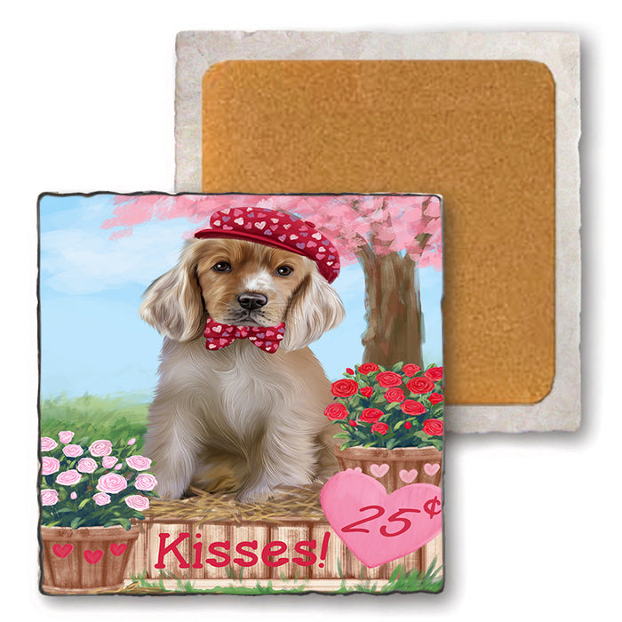 Rosie 25 Cent Kisses Cocker Spaniel Dog Set of 4 Natural Stone Marble Tile Coasters MCST50851