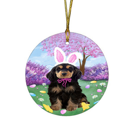 Easter Holiday Cocker Spaniel Dog Round Flat Christmas Ornament RFPOR57296