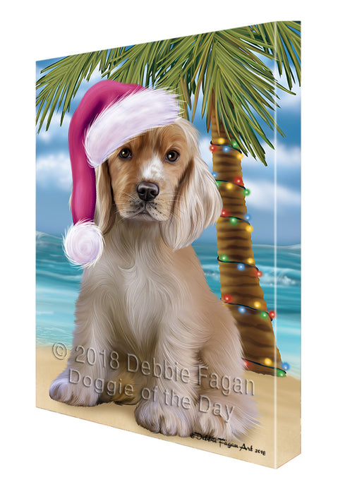 Summertime Happy Holidays Christmas Cocker Spaniel Dog on Tropical Island Beach Canvas Print Wall Art Décor CVS108827