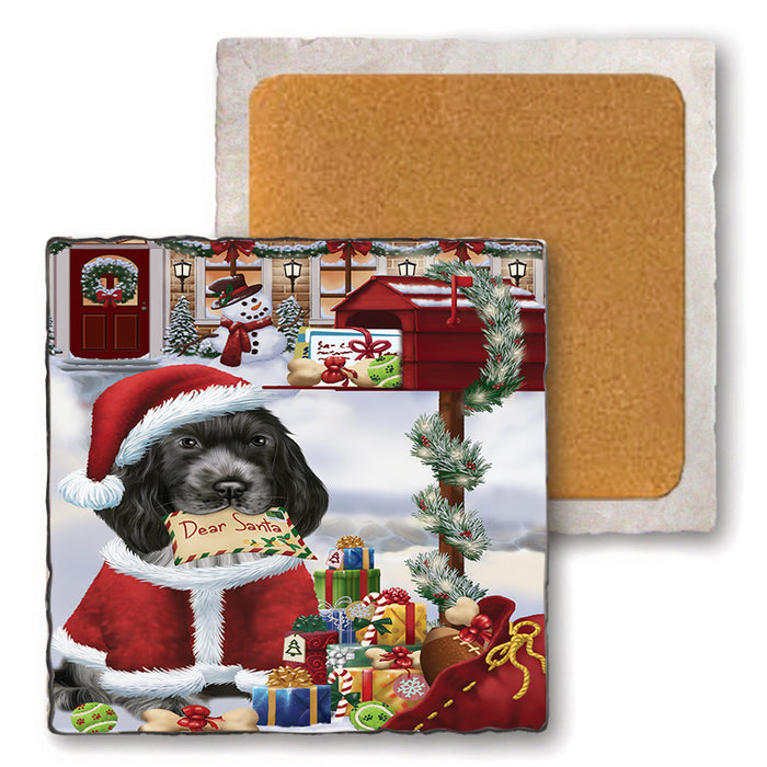 Cocker Spaniel Dog Dear Santa Letter Christmas Holiday Mailbox Set of 4 Natural Stone Marble Tile Coasters MCST48536