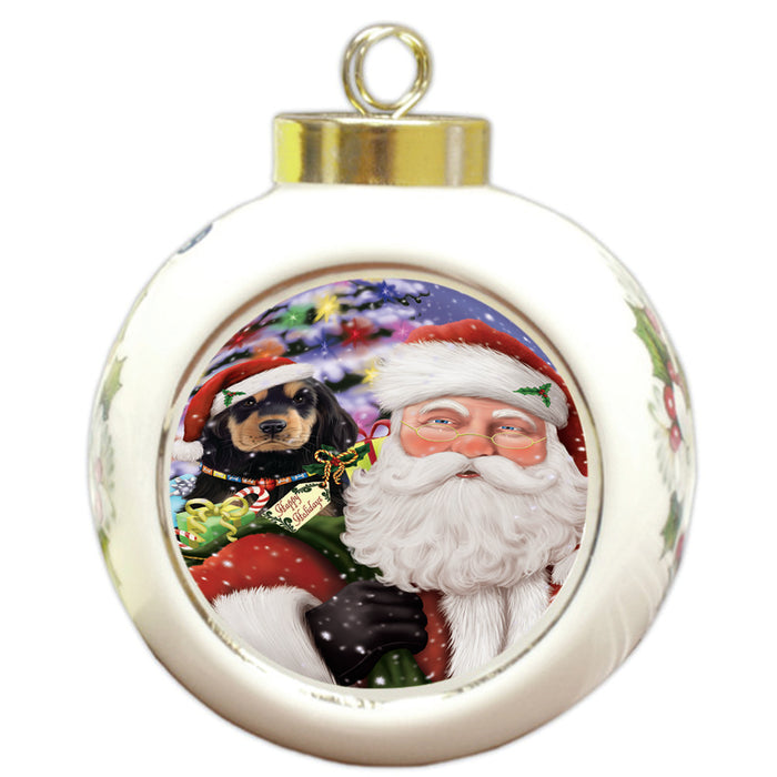 Santa Carrying Cocker Spaniel Dog and Christmas Presents Round Ball Christmas Ornament RBPOR53685