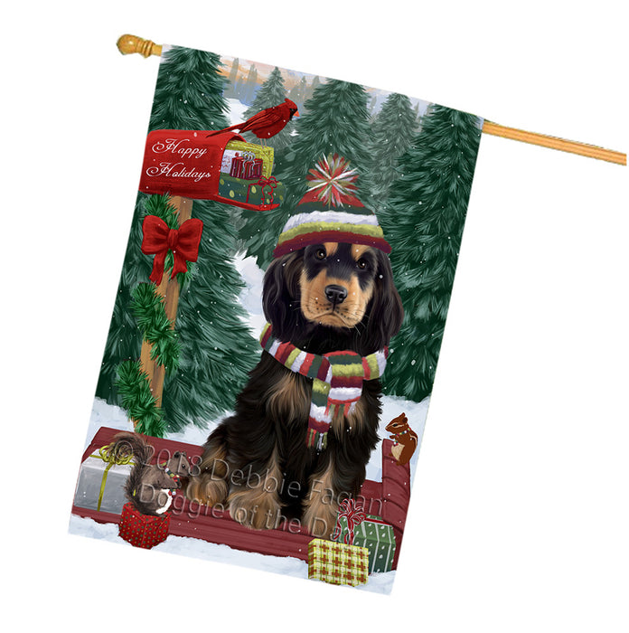 Merry Christmas Woodland Sled Cocker Spaniel Dog House Flag FLG55342
