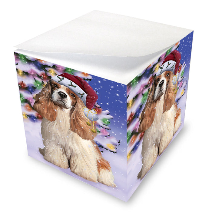 Winterland Wonderland Cocker Spaniel Dog In Christmas Holiday Scenic Background Note Cube NOC55395