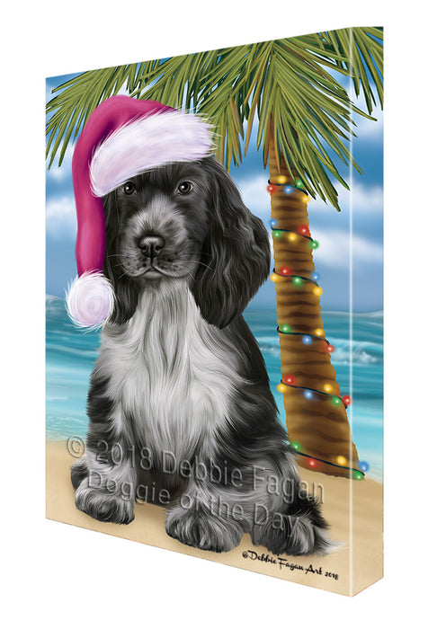 Summertime Happy Holidays Christmas Cocker Spaniel Dog on Tropical Island Beach Canvas Print Wall Art Décor CVS108836
