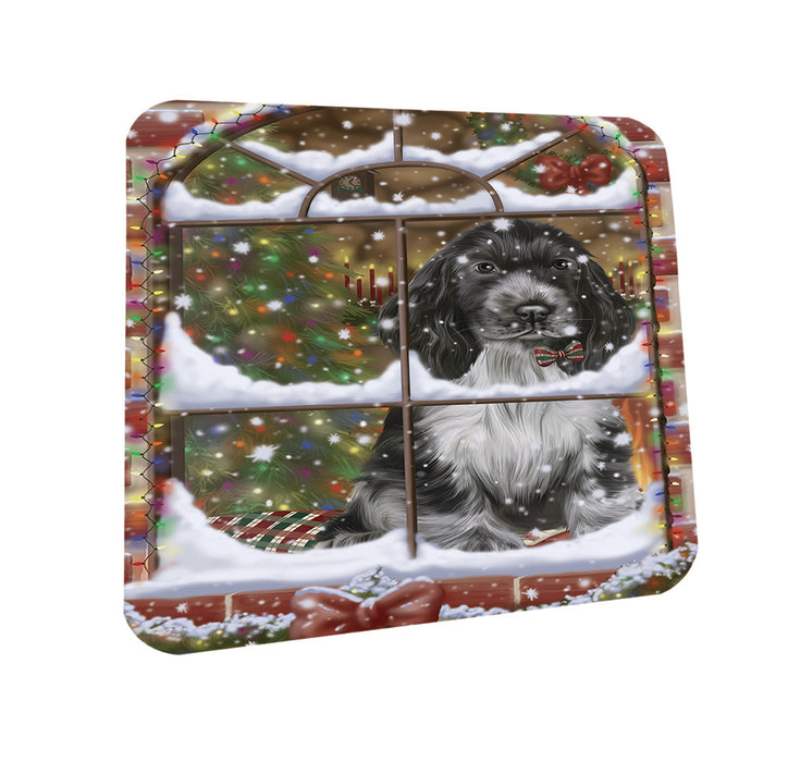 Please Come Home For Christmas Cocker Spaniel Dog Sitting In Window Coasters Set of 4 CST53586