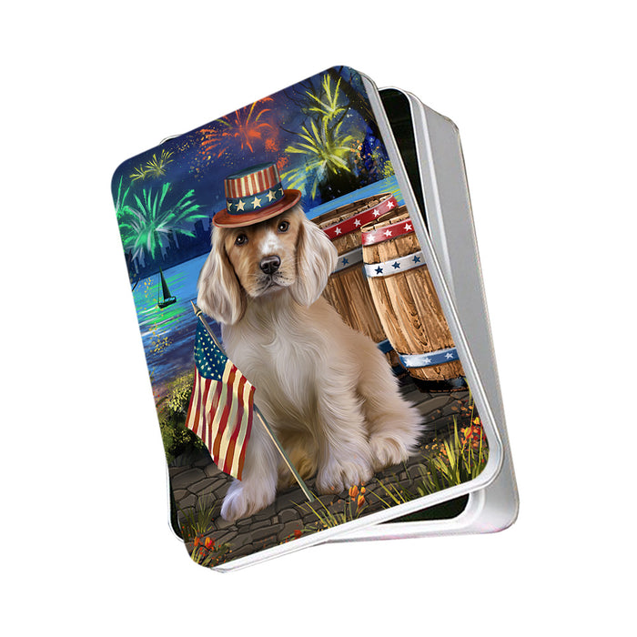 4th of July Independence Day Fireworks Cocker Spaniel Dog at the Lake Photo Storage Tin PITN51136