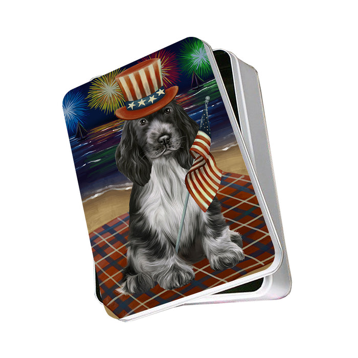 4th of July Independence Day Firework Cocker Spaniel Dog Photo Storage Tin PITN52426