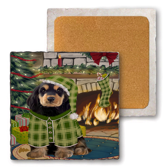 The Stocking was Hung Cocker Spaniel Dog Set of 4 Natural Stone Marble Tile Coasters MCST50287