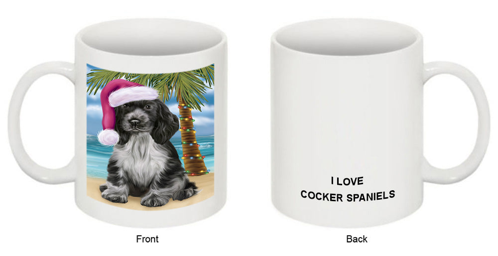 Summertime Happy Holidays Christmas Cocker Spaniel Dog on Tropical Island Beach Coffee Mug MUG49824