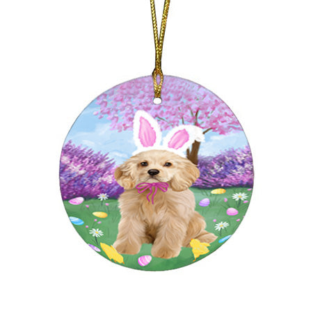 Easter Holiday Cocker Spaniel Dog Round Flat Christmas Ornament RFPOR57297