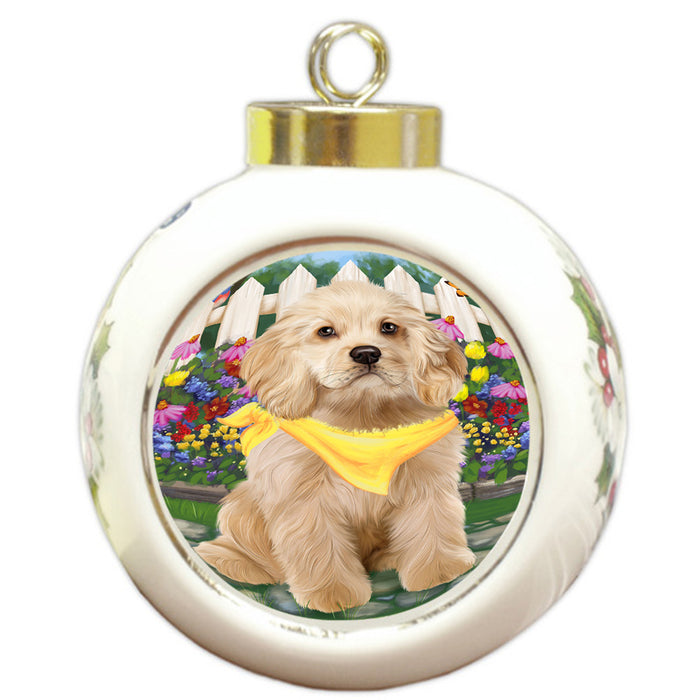 Spring Floral Cocker Spaniel Dog Round Ball Christmas Ornament RBPOR52253