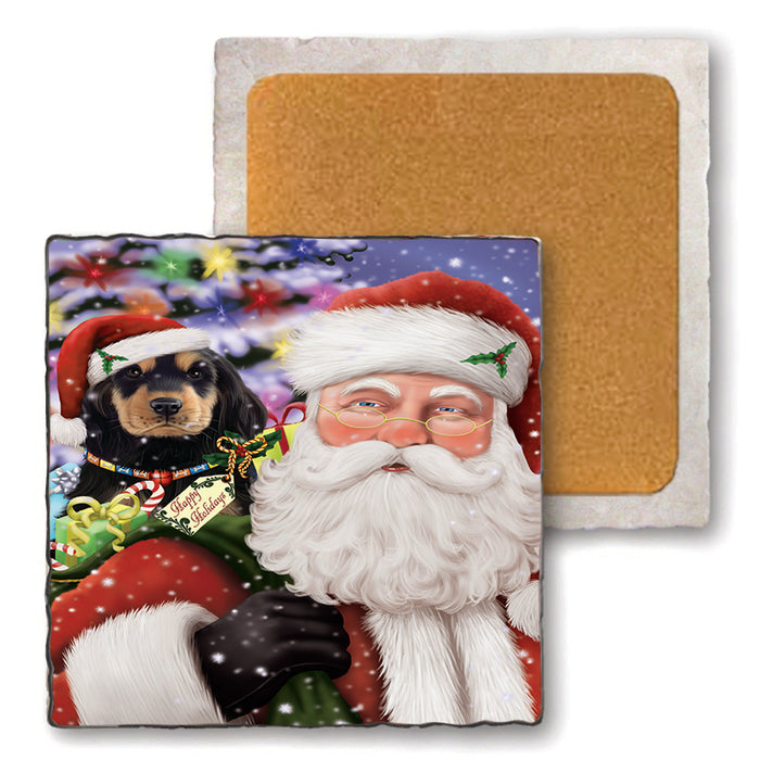 Santa Carrying Cocker Spaniel Dog and Christmas Presents Set of 4 Natural Stone Marble Tile Coasters MCST48685