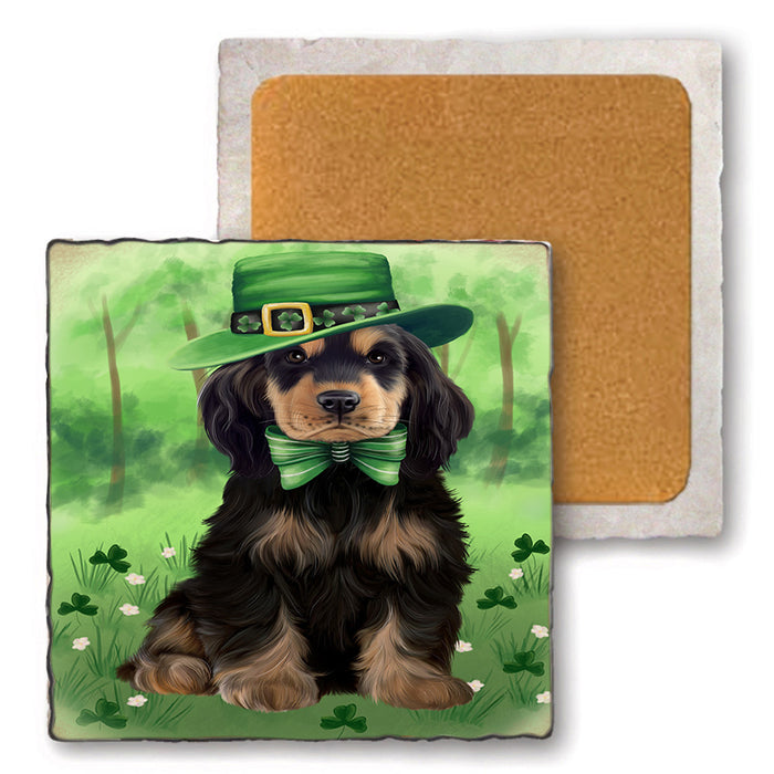 St. Patricks Day Irish Portrait Cocker Spaniel Dog Set of 4 Natural Stone Marble Tile Coasters MCST52000