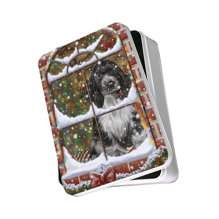 Please Come Home For Christmas Cocker Spaniel Dog Sitting In Window Photo Storage Tin PITN57542