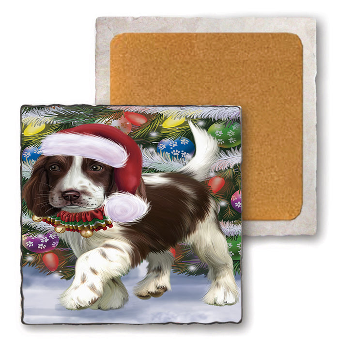 Trotting in the Snow Cocker Spaniel Dog Set of 4 Natural Stone Marble Tile Coasters MCST50435