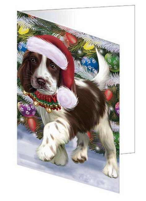 Trotting in the Snow Cocker Spaniel Dog Handmade Artwork Assorted Pets Greeting Cards and Note Cards with Envelopes for All Occasions and Holiday Seasons GCD70820