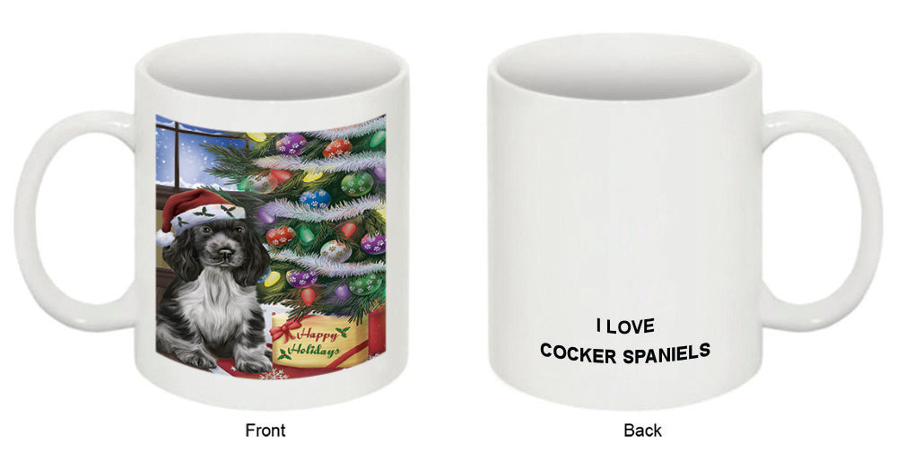 Christmas Happy Holidays Cocker Spaniel Dog with Tree and Presents Coffee Mug MUG48853